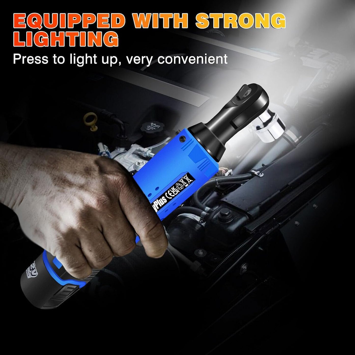 DayPlus 12V Battery Torque Wrench 3/8" Square Drive 40 Nm 2300 RPM 90° Right Angle 2 Batteries 7 Sockets