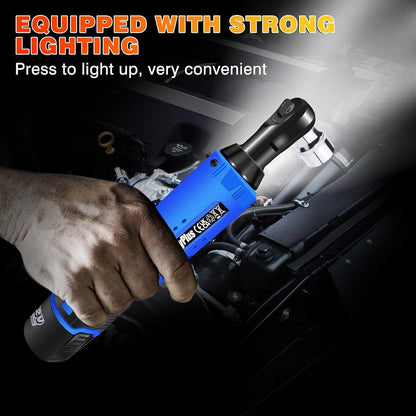 DayPlus 12V Battery Torque Wrench 3/8" Square Drive 40 Nm 2300 RPM 90° Right Angle 2 Batteries 7 Sockets