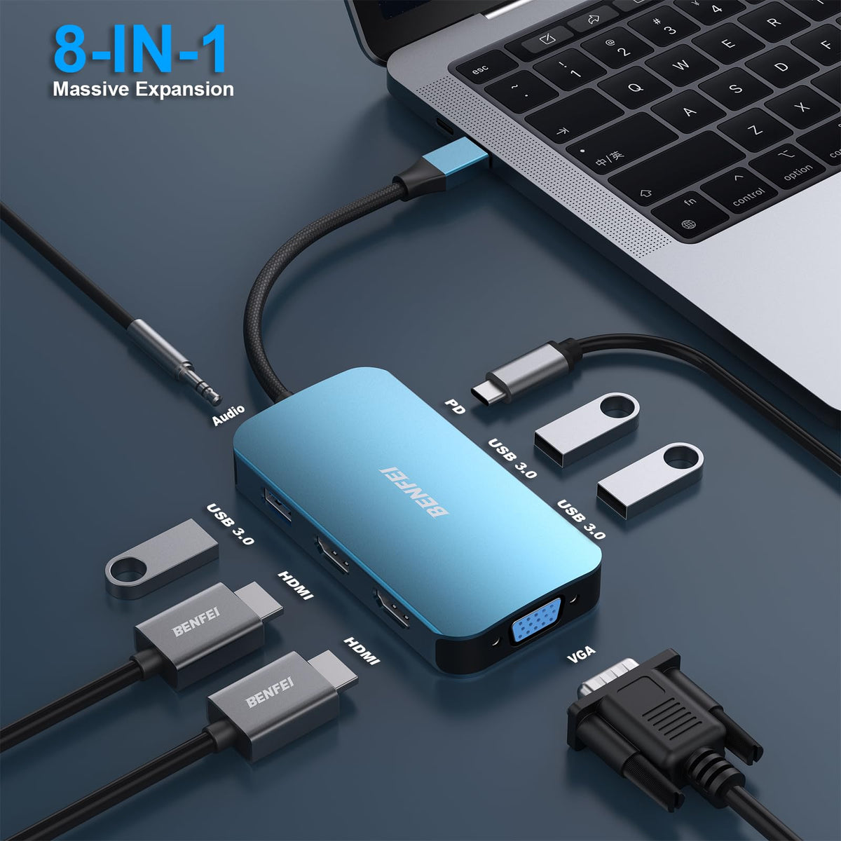 BENFEI 000335blue-N 8-in-1 USB C MST Hub