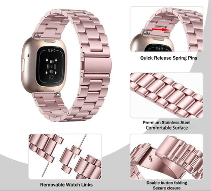 VELULYX Stainless Steel Watch Band for Fitbit Versa 3 4 Sense 2 Gold