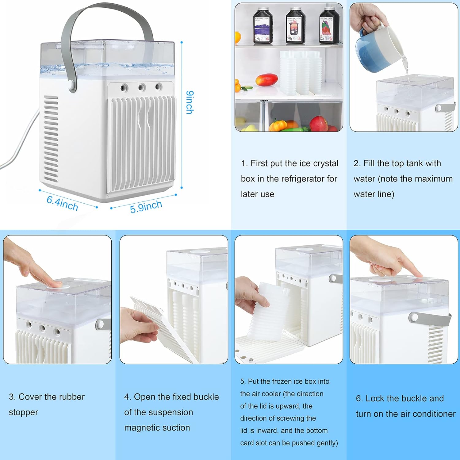 HouGariee Portable Mini Evaporative Air Conditioner Fan – USB‑C, 3 Speeds