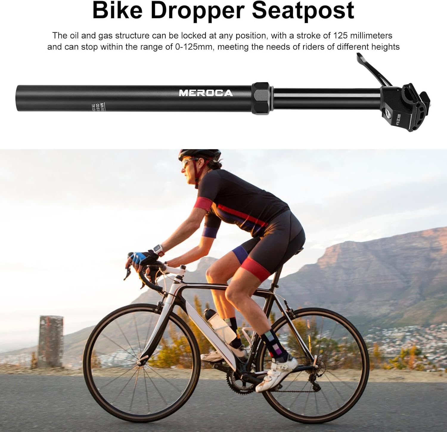 Adjustable 125mm Dropper Seatpost with Hydraulic Lock for Mountain Biking