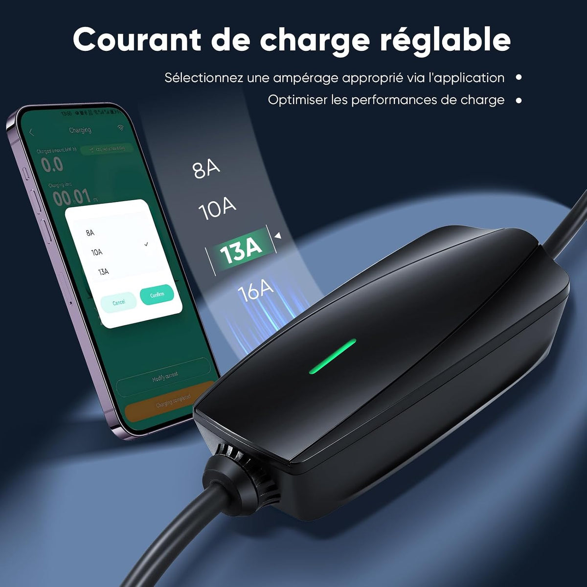 Fitcomf ZBAU203E-CS Type 2 3.68kW 16A Portable EV Charger with 8m Cable