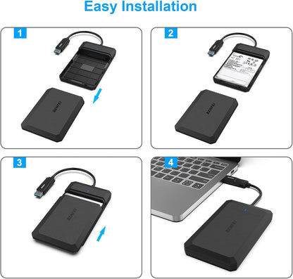 BENFEI 2.5 Inch SATA to USB Tool-Free External Hard Drive Enclosure USB-C USB-A Compatible with 2.5 Inch SSD UASP SATA III Black