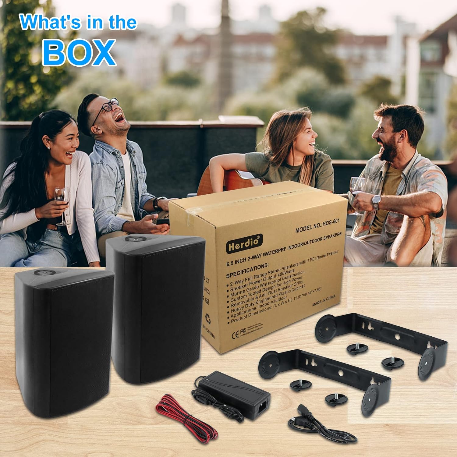 Herdio 6.5" Waterproof Bluetooth Outdoor Speakers with 400W Power