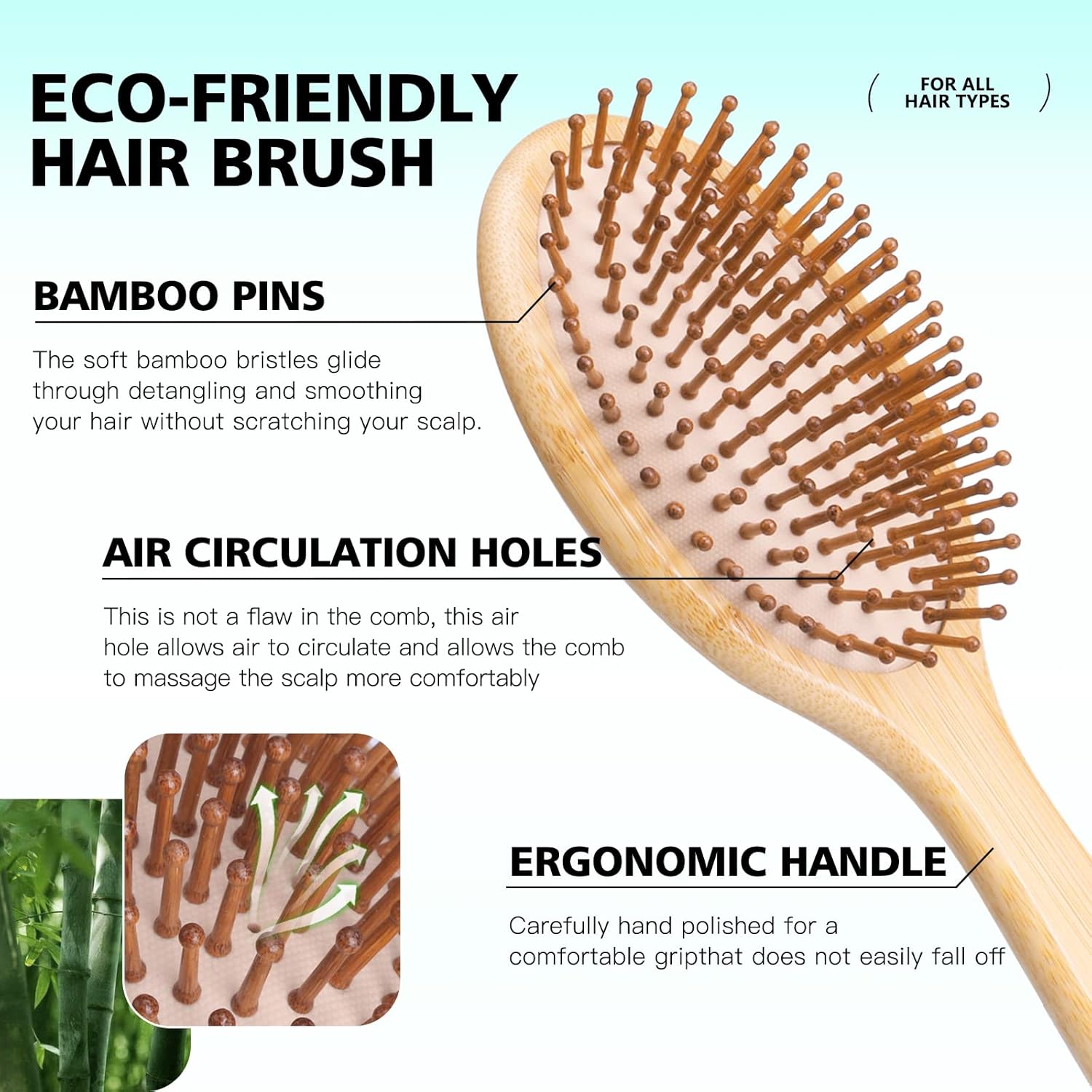 Eco Bamboo Hair Brush & Comb Set – 4 Piece