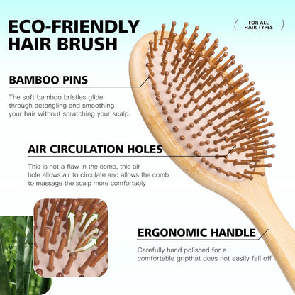 Eco Bamboo Hair Brush & Comb Set – 4 Piece