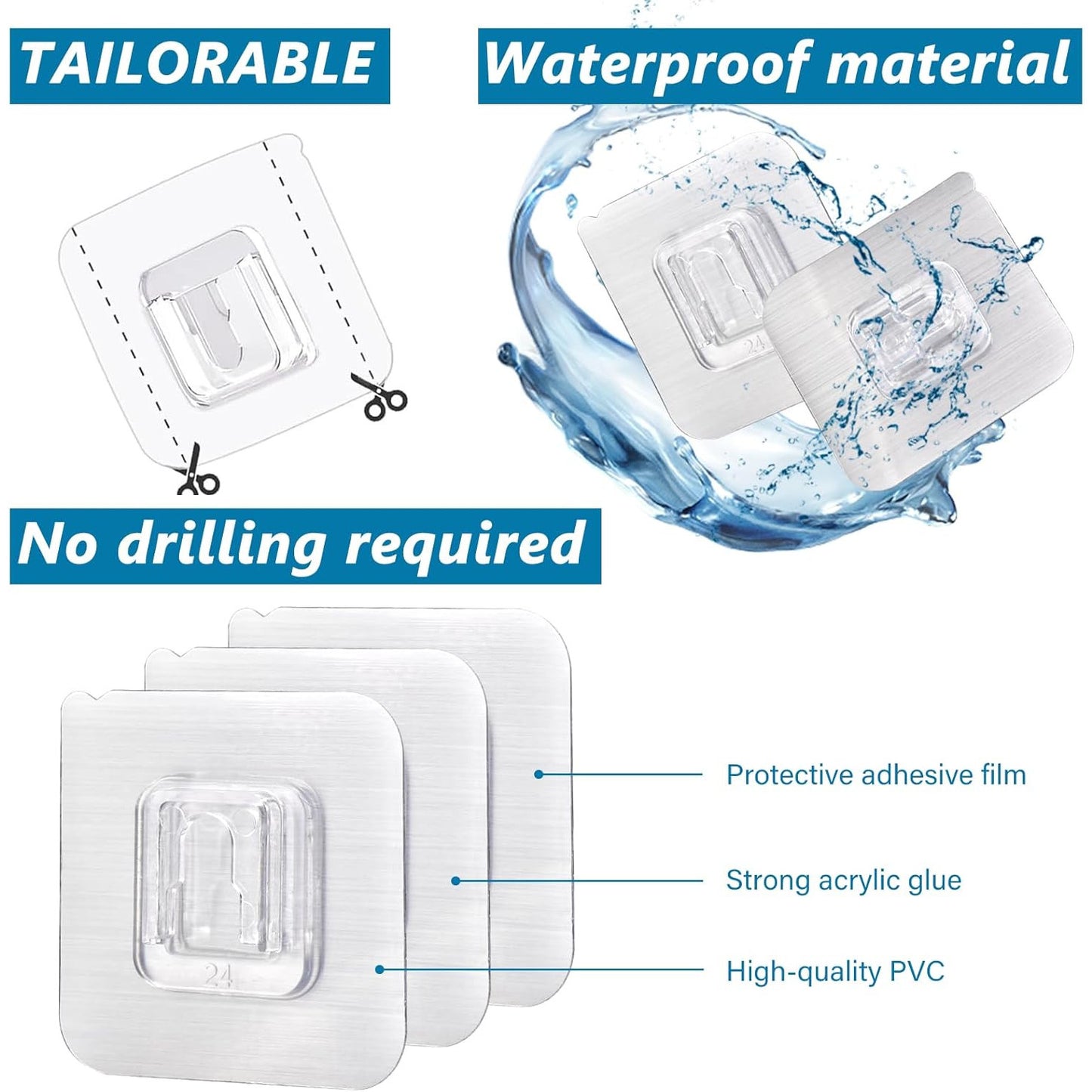 AccEncyc 30-Pack Strong Clear Double-Sided Adhesive Wall Hooks for Home Organization