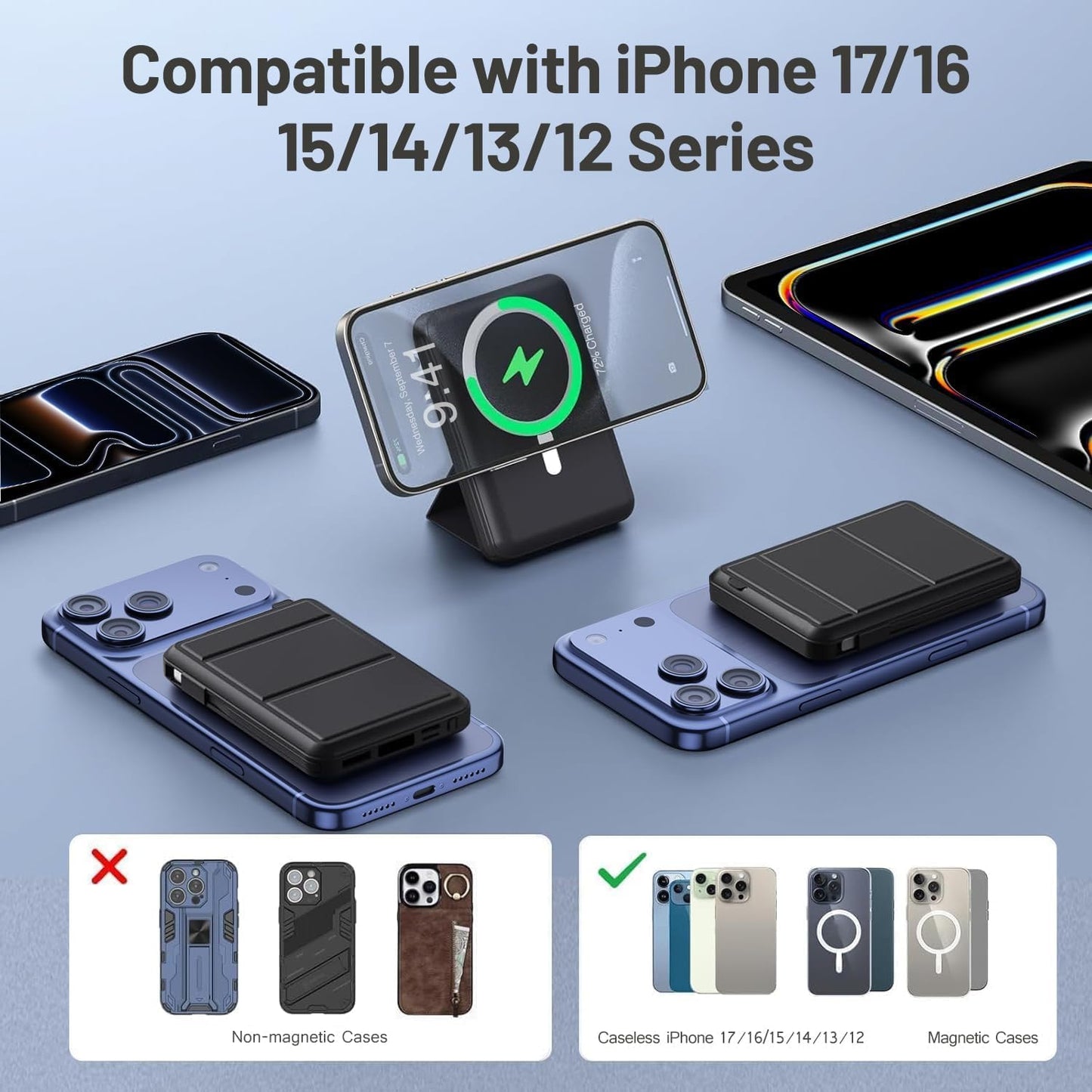 Azmuth KT-D020 10000mAh Magnetic Wireless Power Bank with USB-C Cable and LED Display