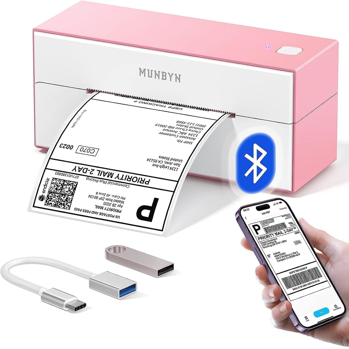 MUNBYN Bluetooth Wireless Thermal Label Printer 129B