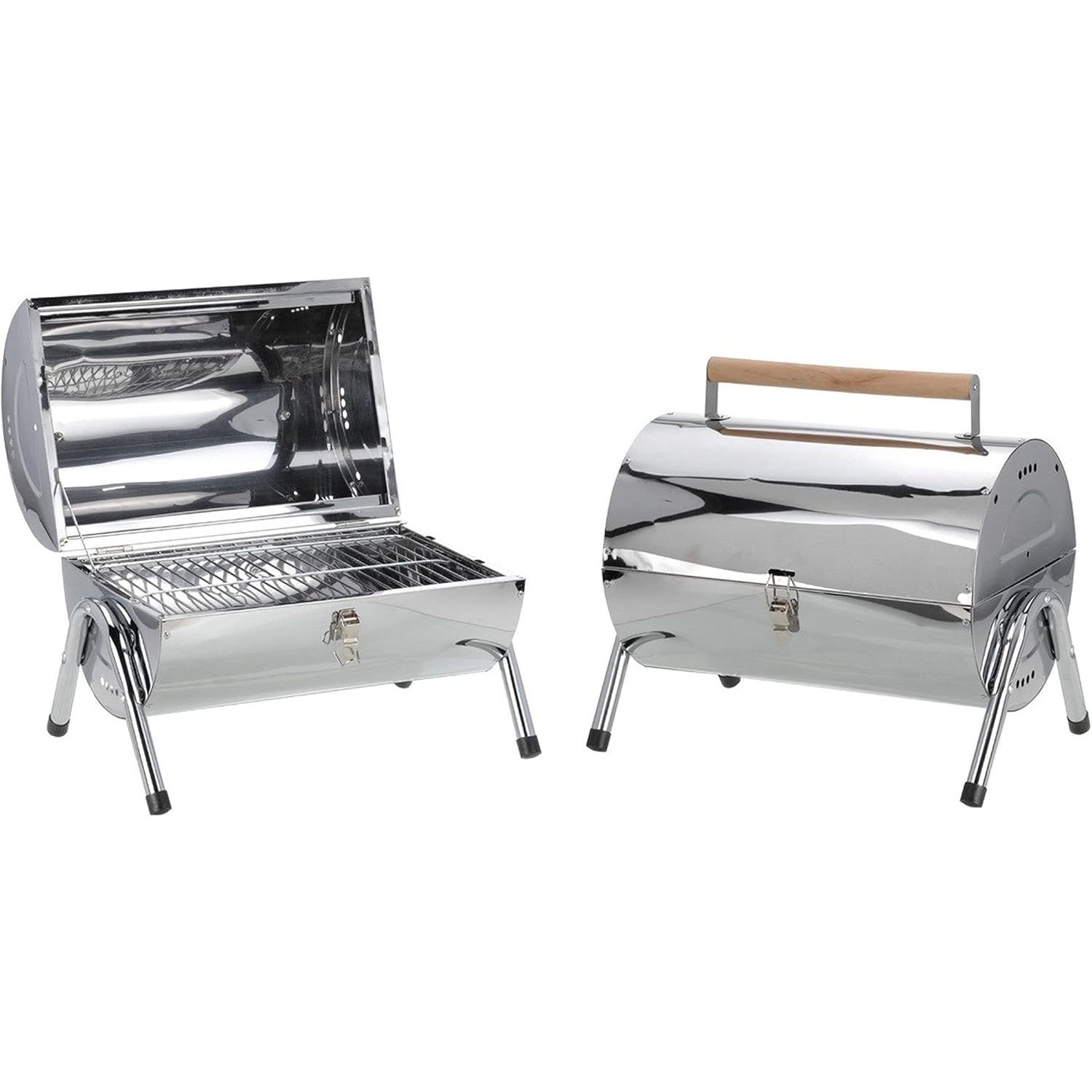 Stainless Steel Portable BBQ Barrel Grill – Compact Camping & Beach Grill