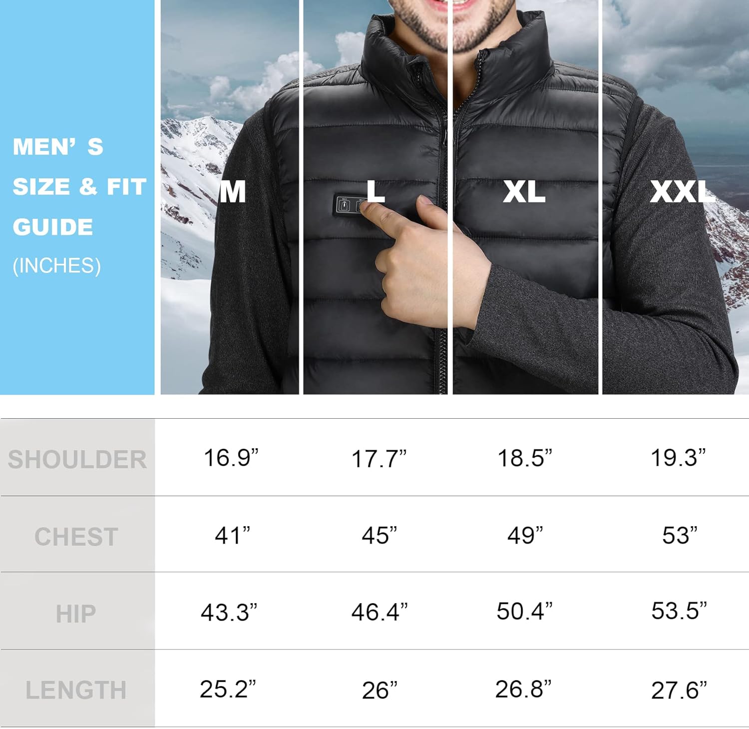 Loowoko Men's Heated Vest with 10000mAh Battery, 3 Heat Settings