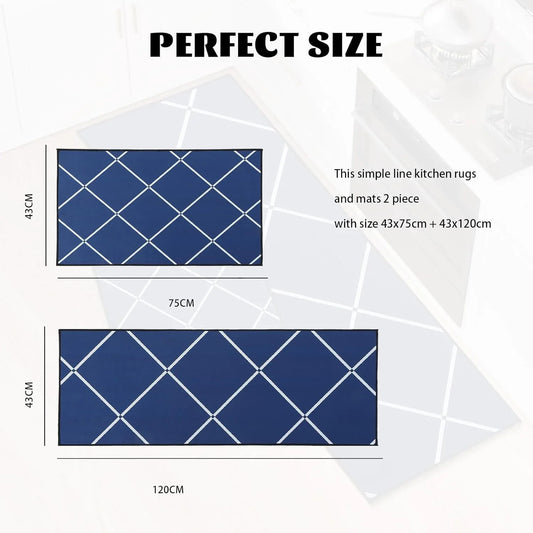 Blue Washable Non-Slip Kitchen Rug Set – Absorbent Floor Mats - Gomix Brands Outlet