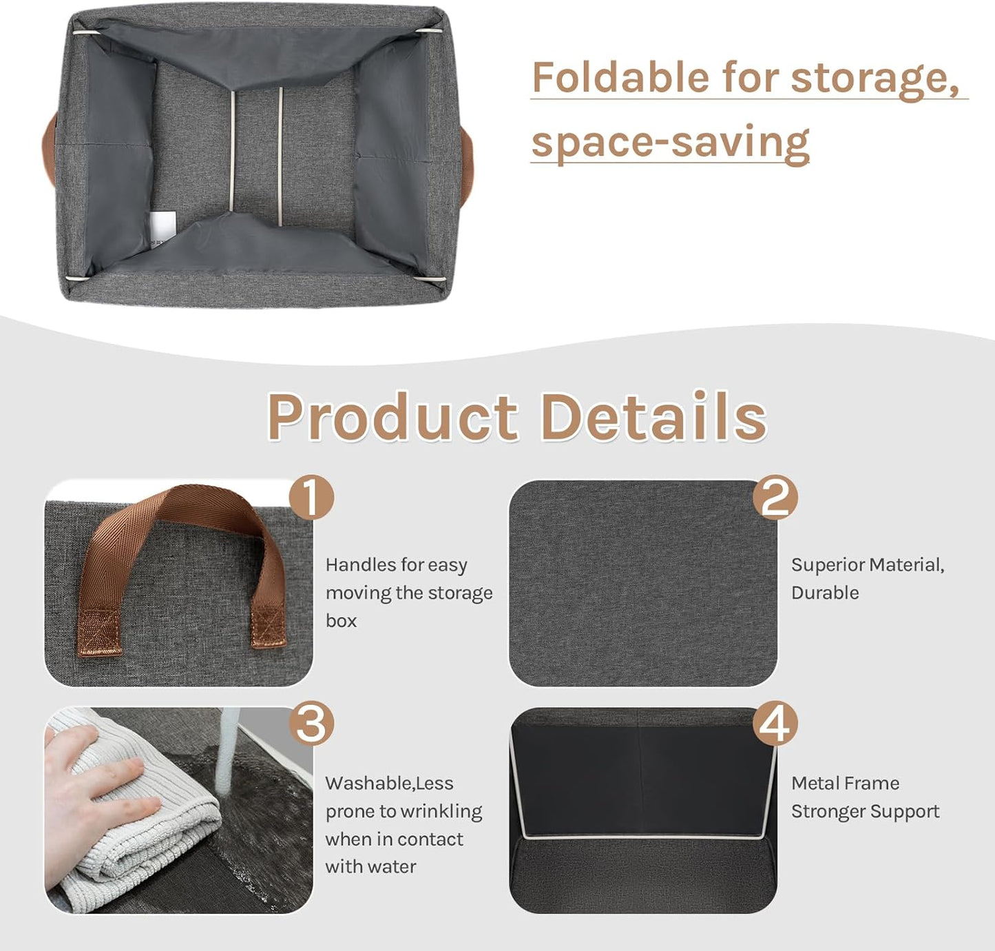 WOLTU Foldable Grey Storage Boxes Set of 3 – Stackable Fabric Organisers