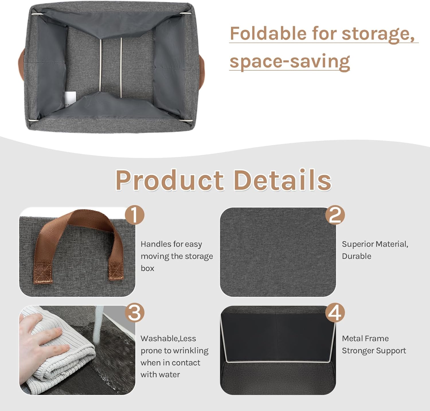 WOLTU Foldable Grey Storage Boxes Set of 3 – Stackable Fabric Organisers