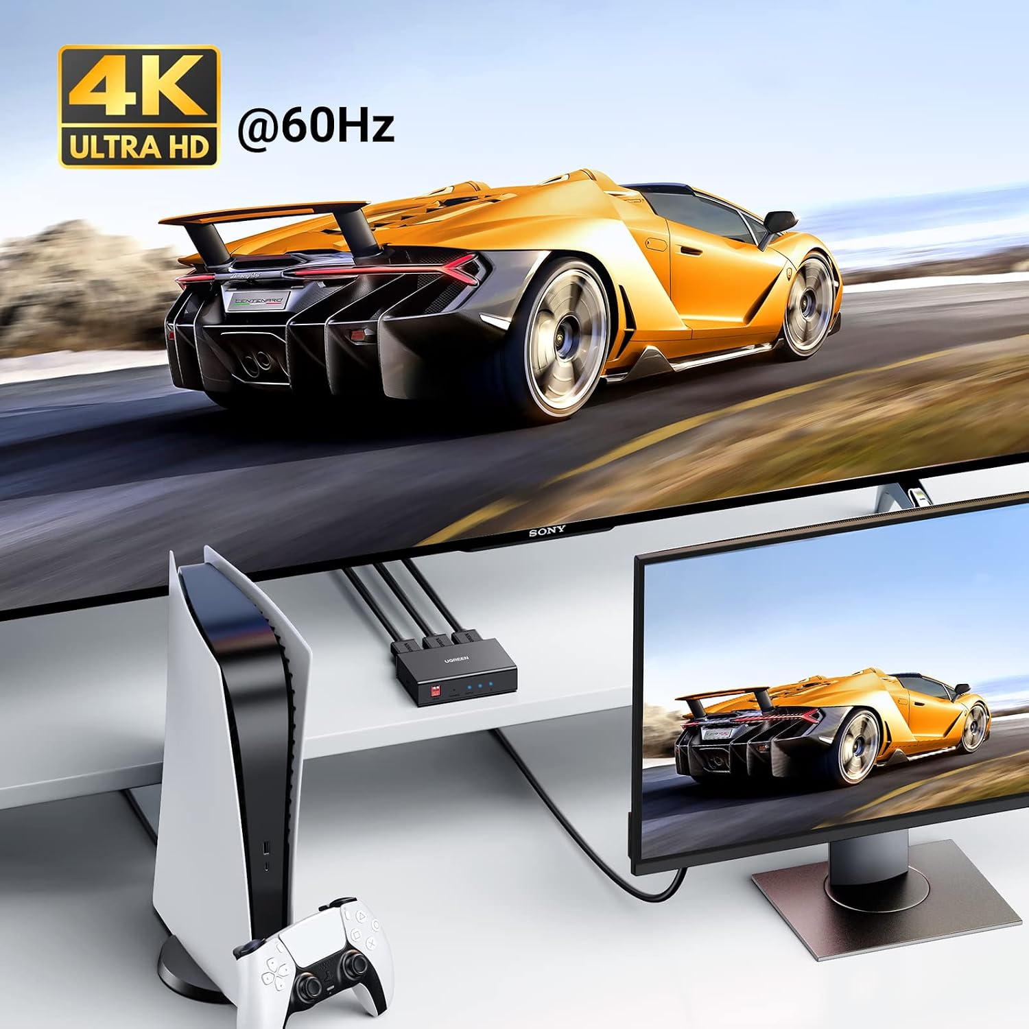 UGREEN 90513 1 in 2 Out 4K@60Hz HDMI Splitter for Dual Monitors Black