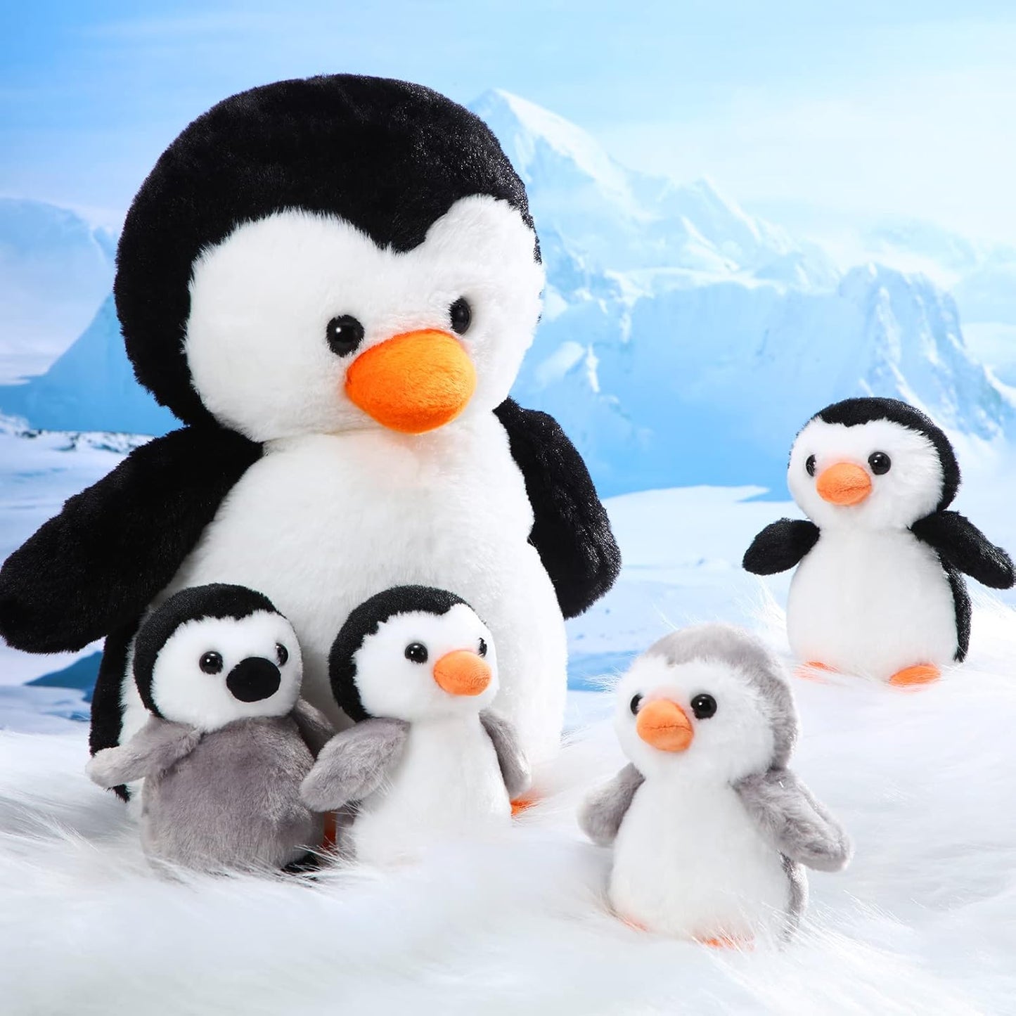 5‑Piece Penguin Plush Set – 14‑Inch Mommy with 4 Baby Penguins