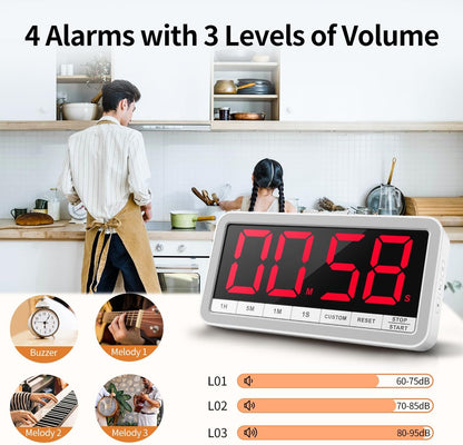 VOCOO Digital Kitchen Timer 7.8" Extra Large Display Magnetic LED White