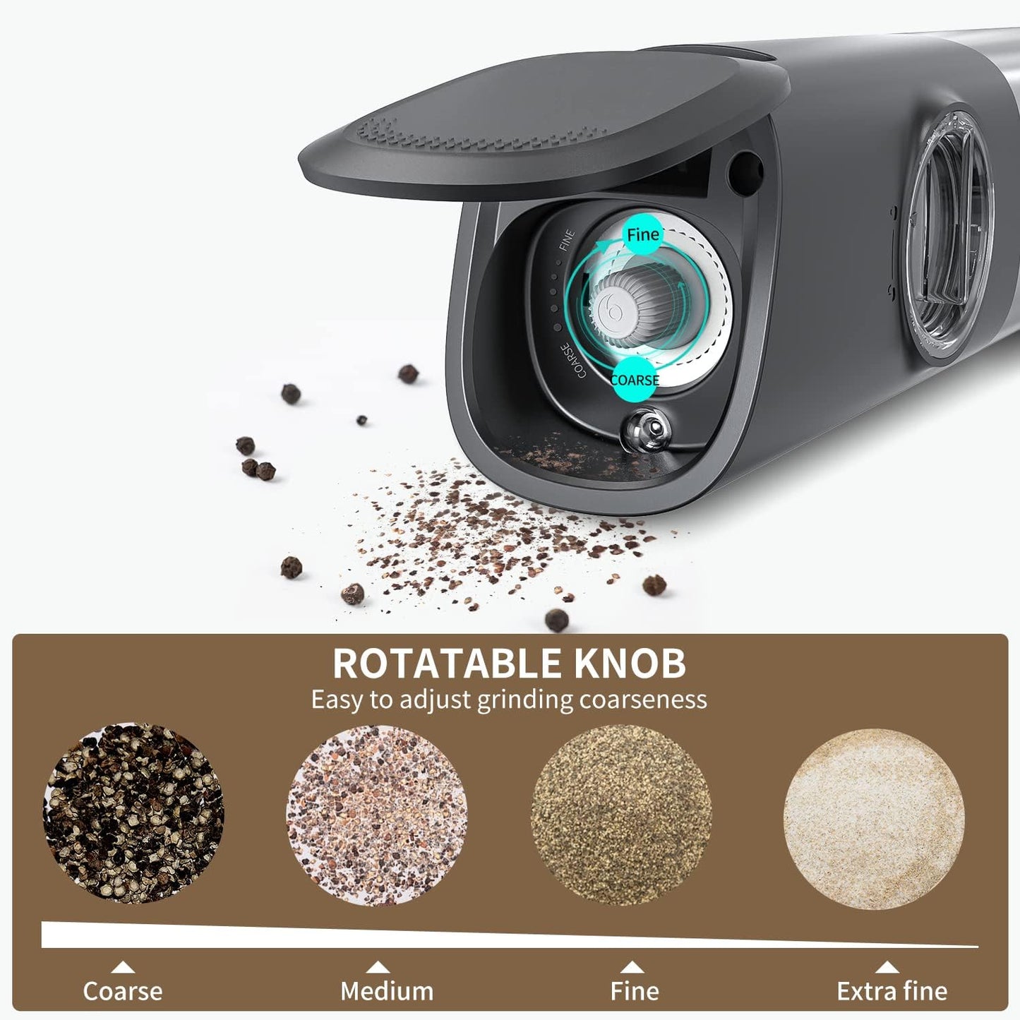CIRCLE JOY Automatic Stainless Steel Salt & Pepper Grinder Set