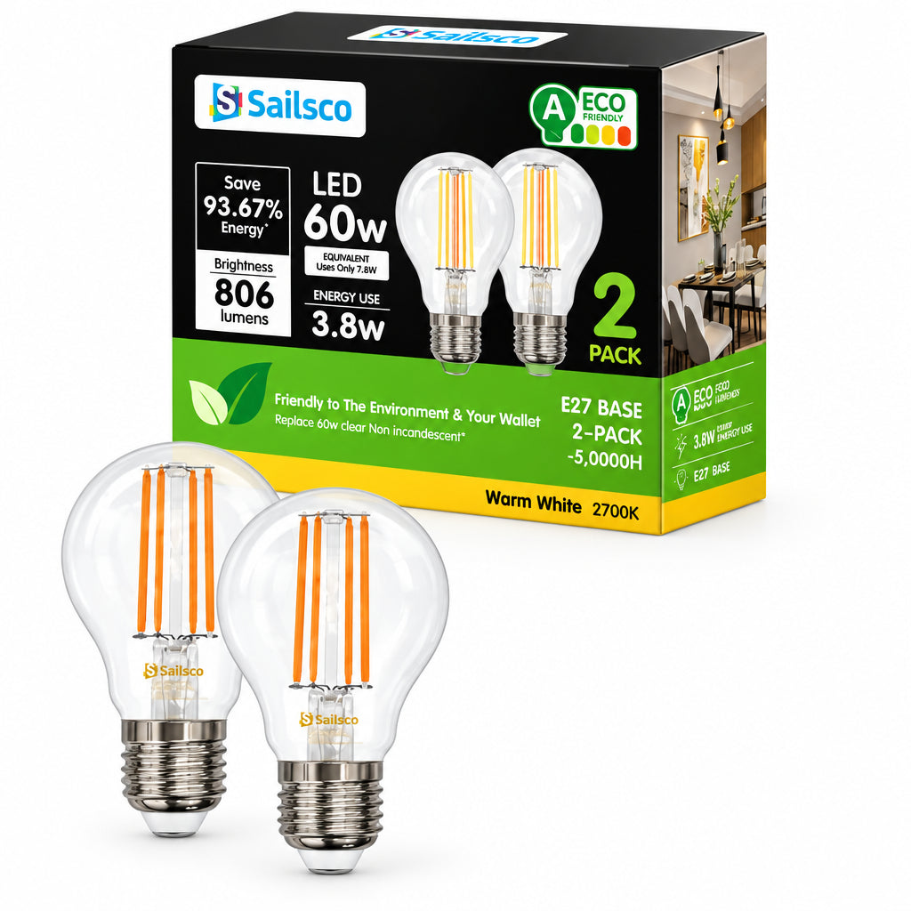 Sailsco E27 A60 LED Filament Bulbs 3.8W Pack of 2