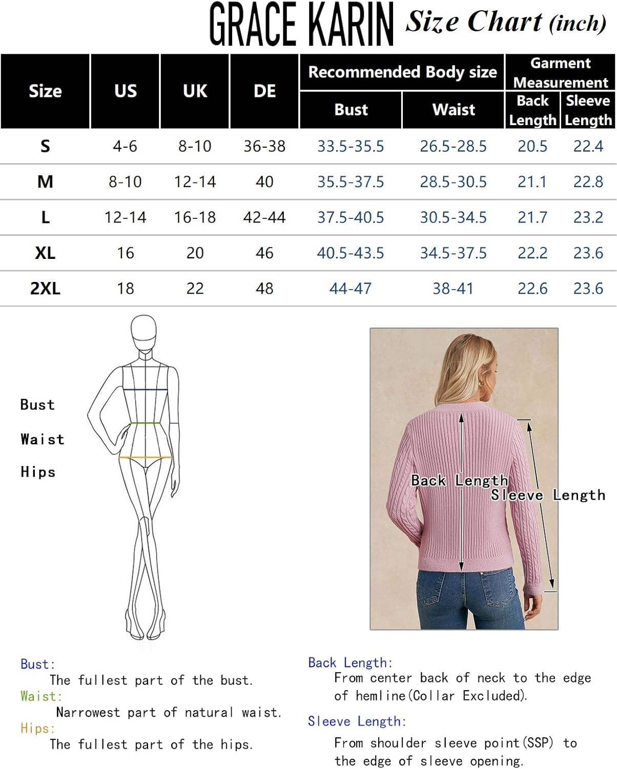 GRACE KARIN Women's Cable Knit Long Sleeve Button-Down Cardigan