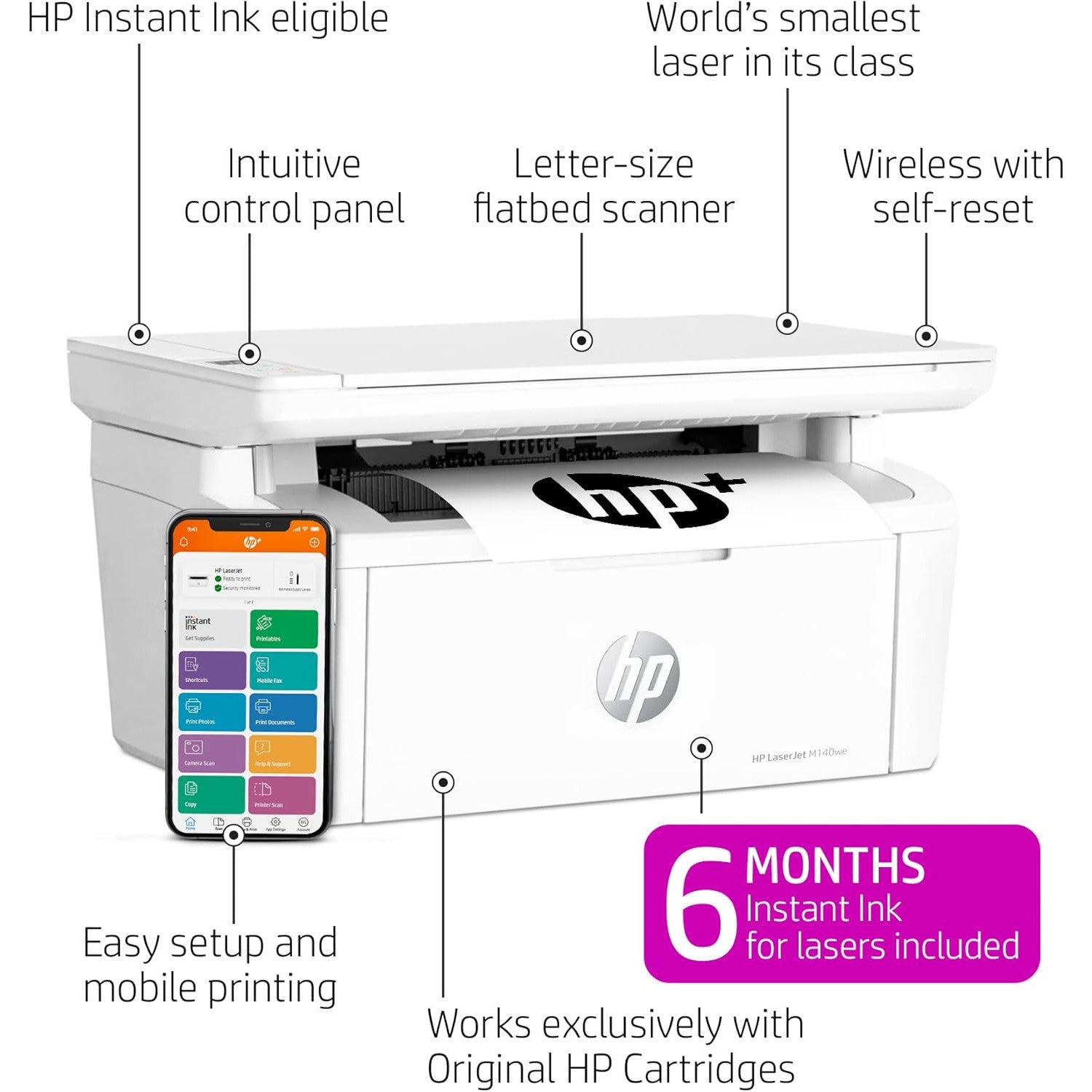 HP LaserJet MFP M140we Compact Wireless Black & White Printer