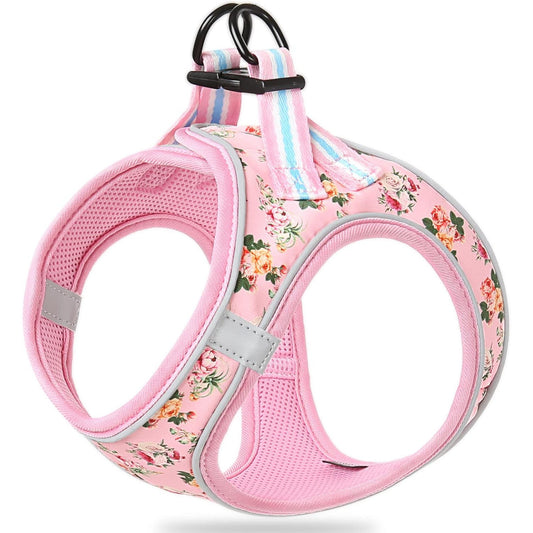 HEELE Dog Harness Soft Mesh Vest for Small Medium Dogs - Pink Flower