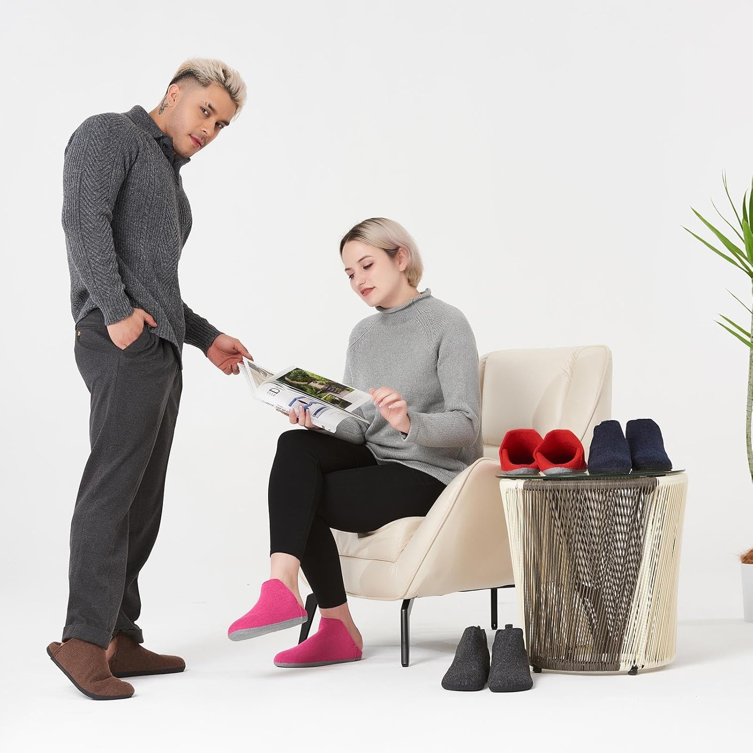 Mishansha Warm Felt Anti‑Slip Dark Blue Slippers Size 36