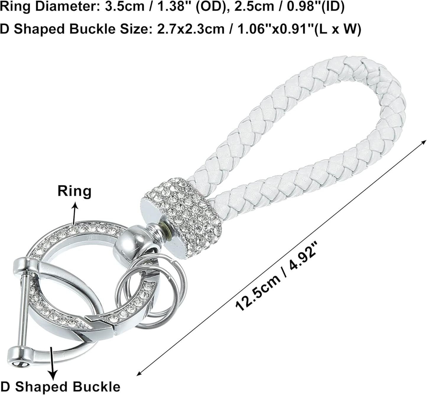White PU Leather Car Keychain with Sparkling Strass