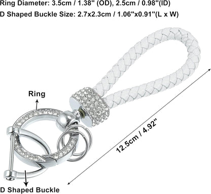 White PU Leather Car Keychain with Sparkling Strass