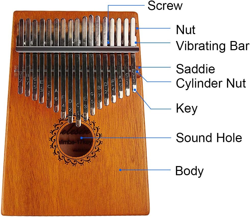 17 Key Thumb Piano Mahogany Wood, Portable Mbira Finger Piano
