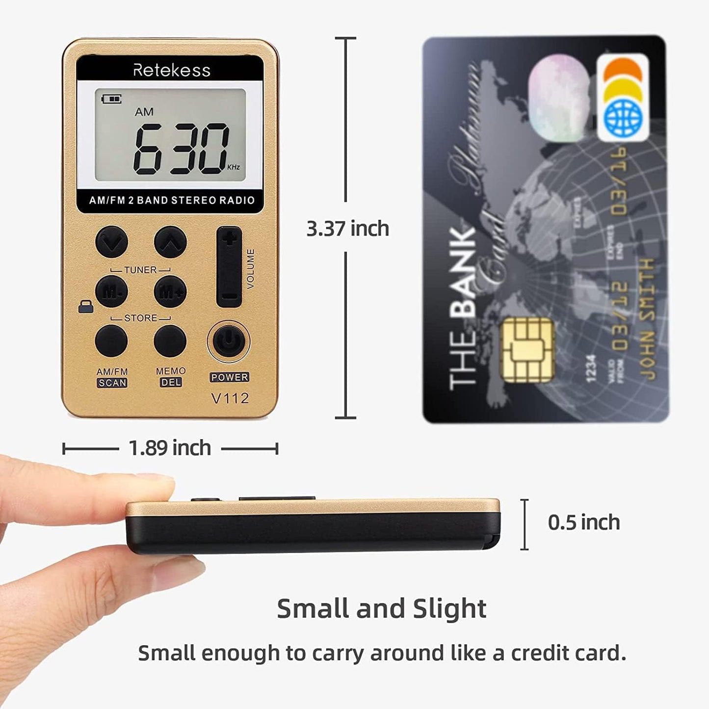 Retekess V112 Compact AM/FM Pocket Radio with Rechargeable Battery