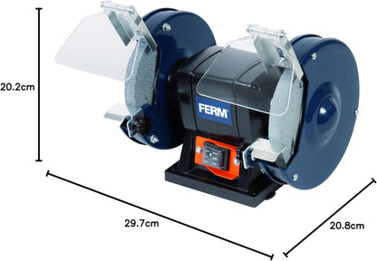 FERM BGM1019 Double Grinding Machine 150W 150mm with P36 & P60 Sharpening Stones, Spark Arrester, Alloy Steel