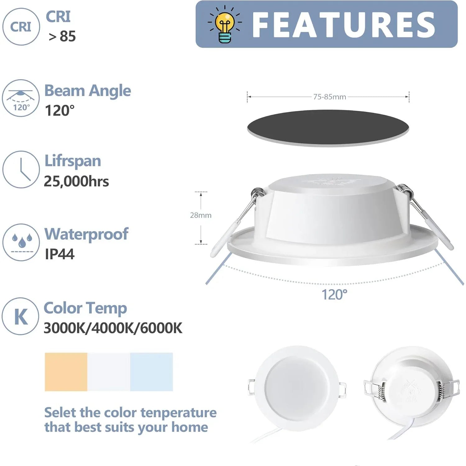 Royana 6‑Pack Dimmable LED Recessed Spotlights, Ultra‑Flat IP44 Ceiling Lights - Gomix Brands Outlet
