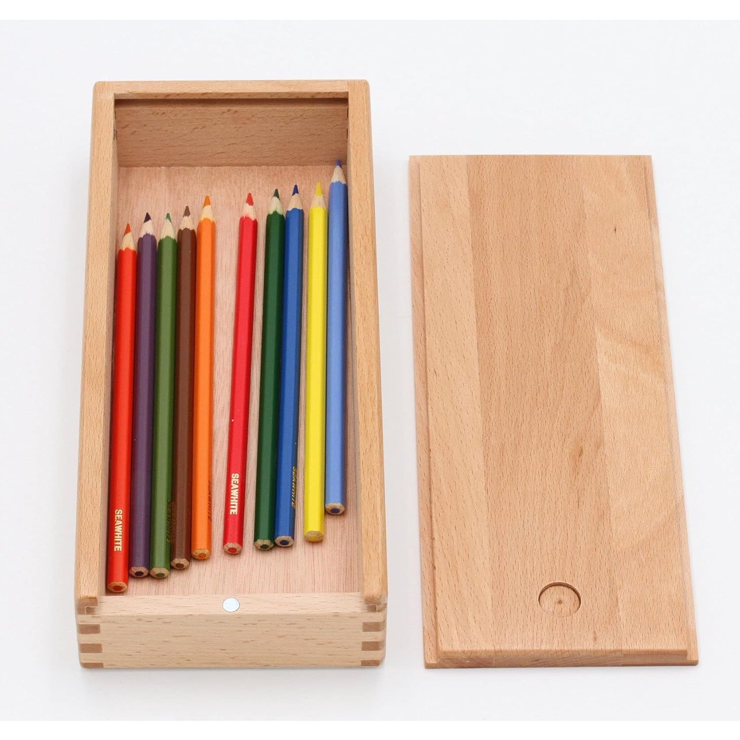Premium Beech Wood Pencil Box with Magnetic Sliding Lid