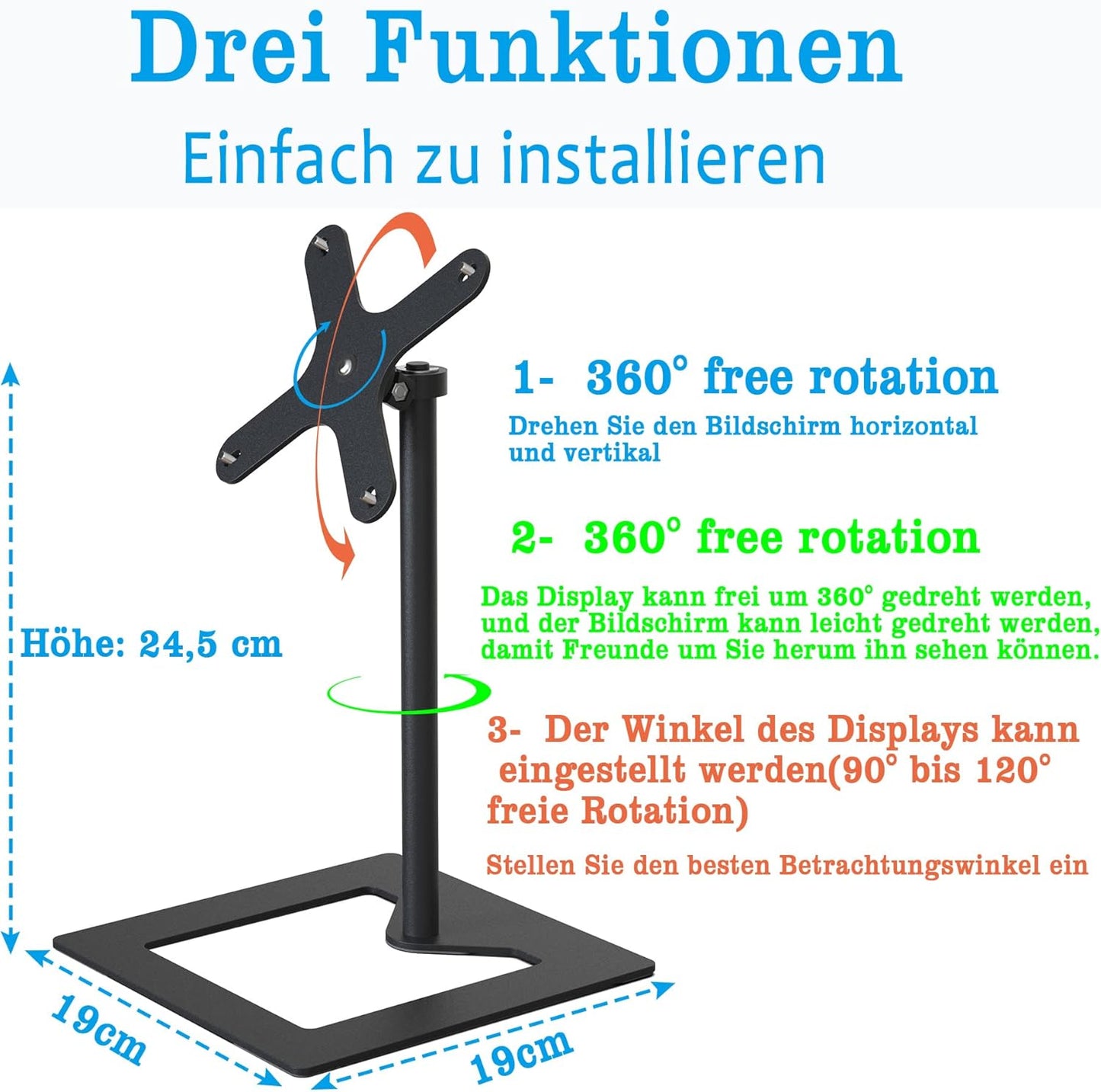 Brushed Metal Adjustable Stand for Echo Show 15, 360° Swivel