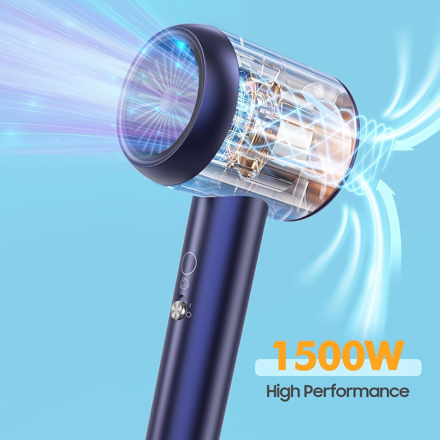 DEWILY 1500W Ionic Travel Hair Dryer – Lightweight Blue