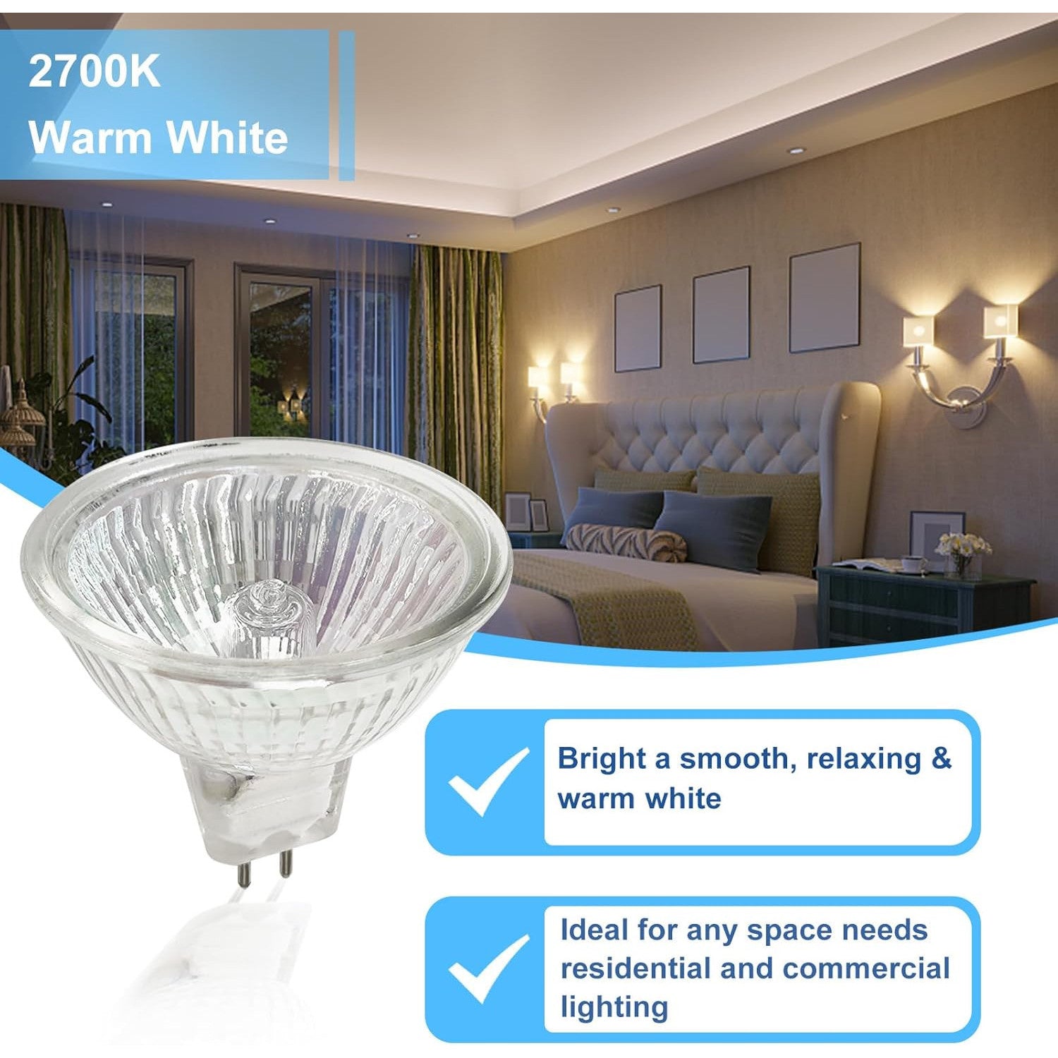 WeshLMPO MR16 35W GU5.3 Dimmable Warm White Halogen Bulb 6-Pack