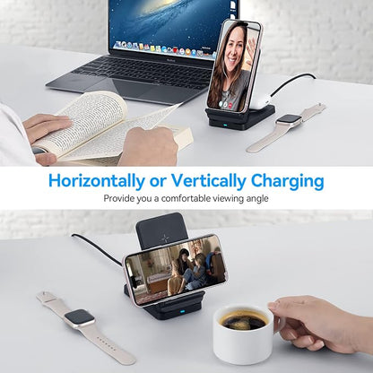 AGPTEK Wireless Charger 15W, 3 in 1 Foldable Wireless Charging Station