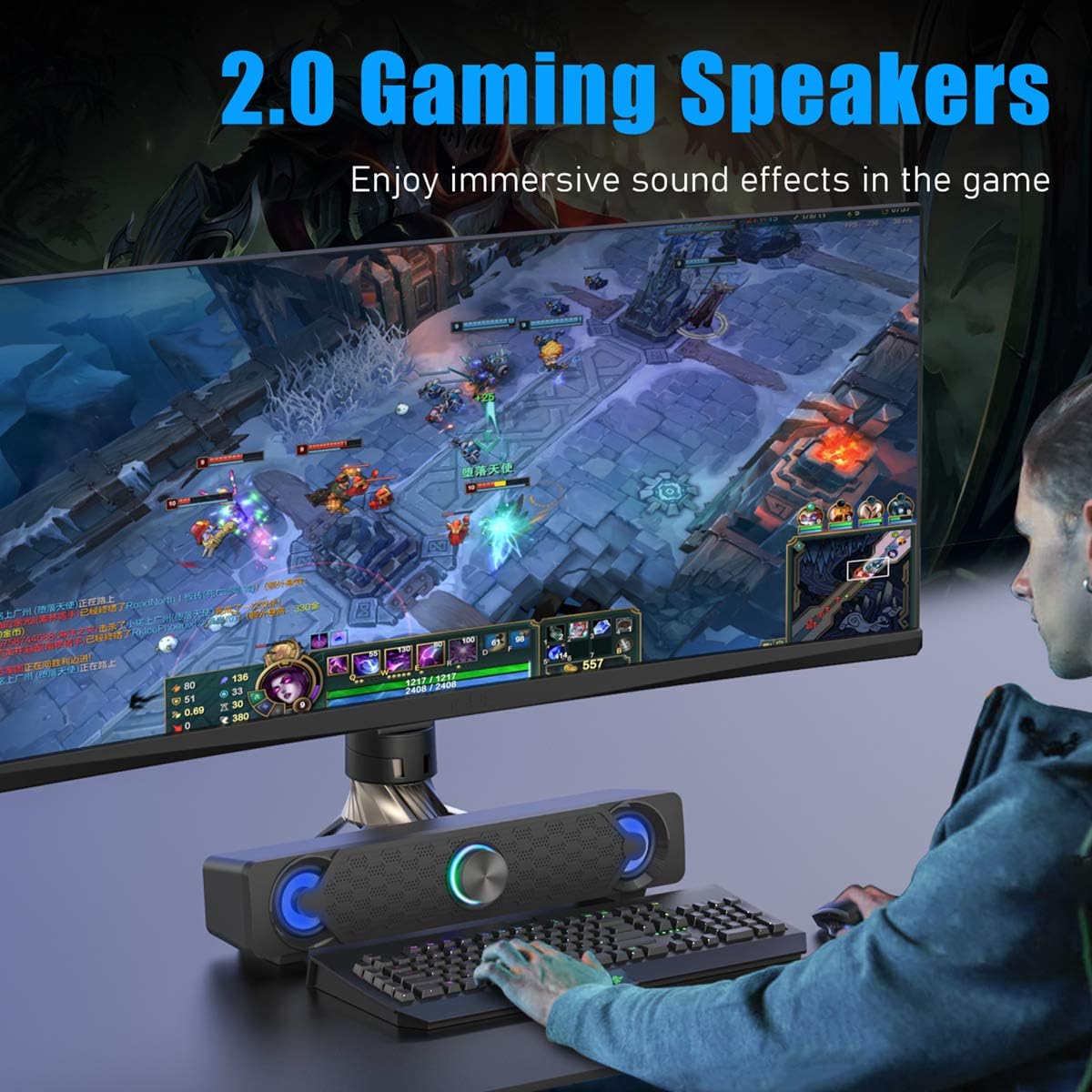 USB Powered PC Soundbar Gaming Speaker with LED Lighting