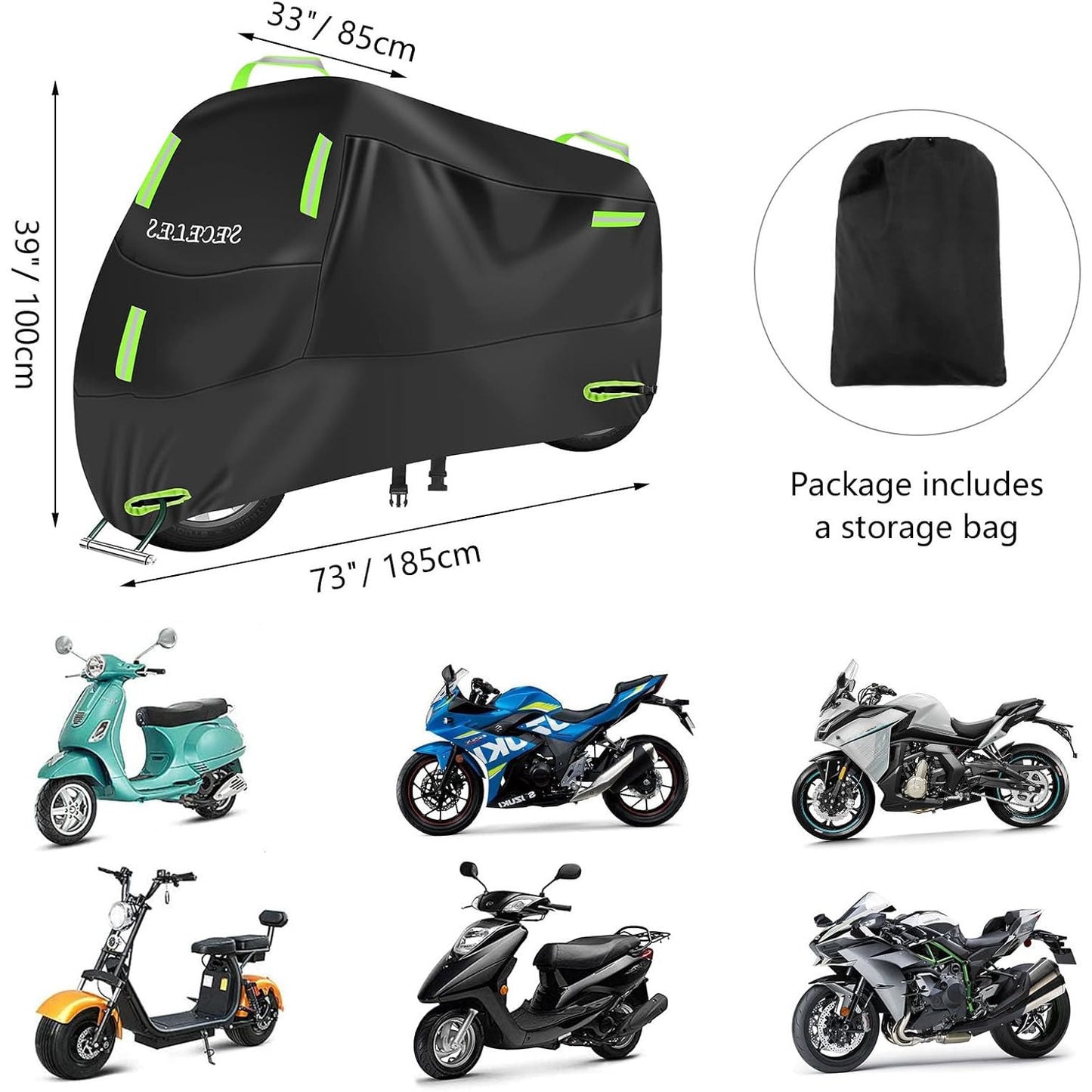 Seceles 300D Heavy Duty Waterproof Motorcycle Scooter Cover All-Season Protection
