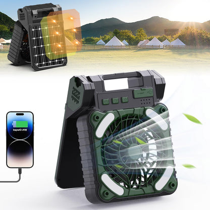 Alokrupswam SF-1 Solar Camping Fan with Phone Charger and LED Light
