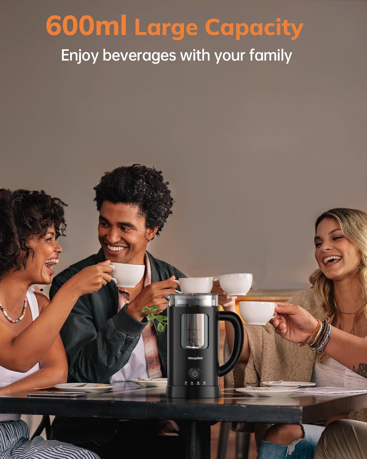 Morpilot 4-in-1 Electric Milk Frother 600 ml Black Glass
