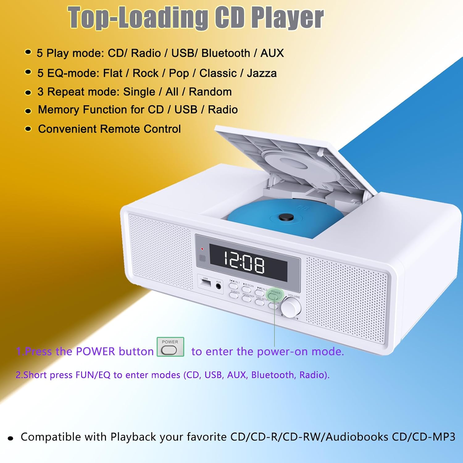 Compact Micro Home CD Stereo System with Bluetooth FM Radio