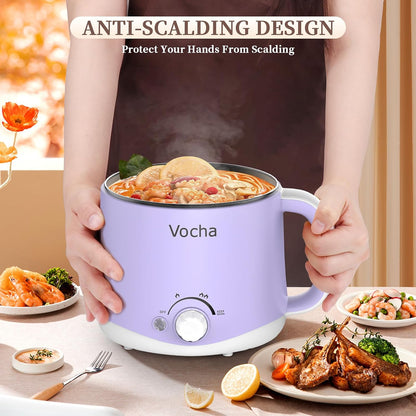 Vocha Electric Hot Pot 1.6L 600W Keep Warm Function Portable Travel Cooker Purple V016
