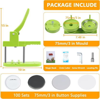 MK.Bear 75mm DIY Button Maker Machine with 100 Supplies