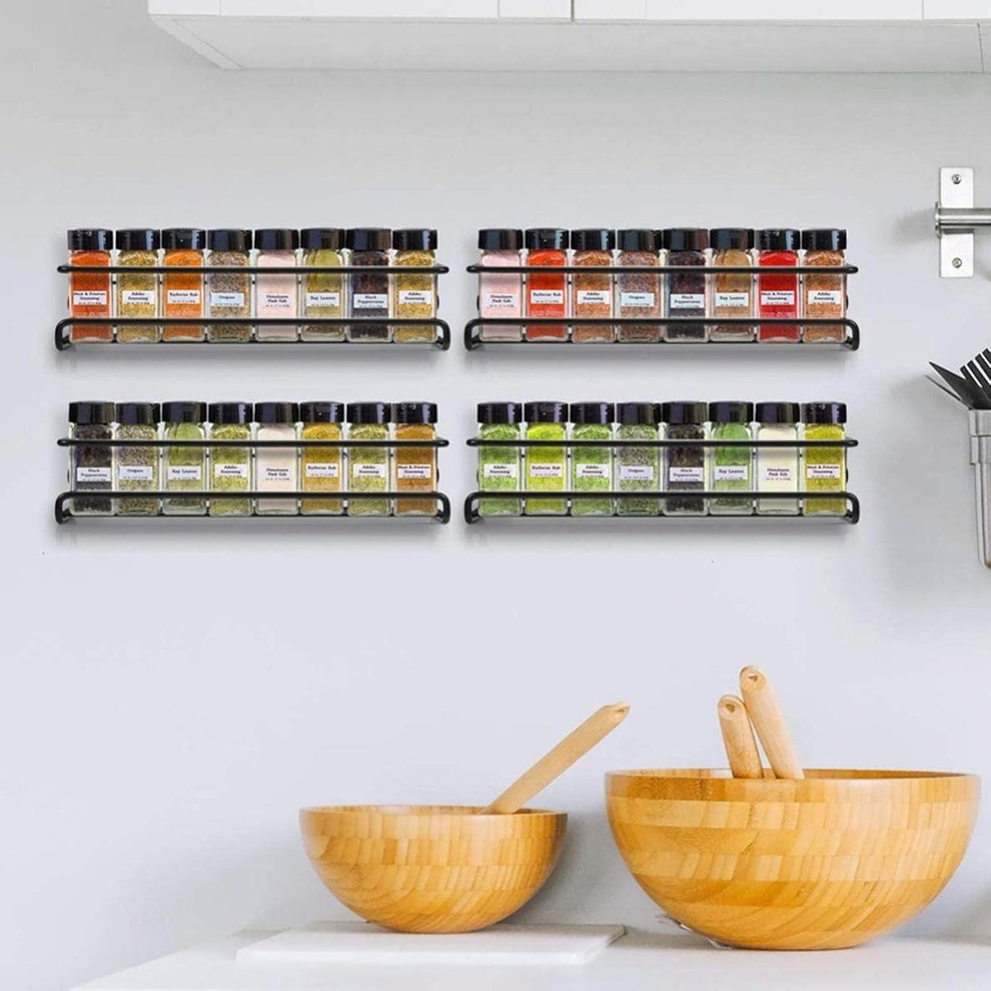 Metal Wall-Mounted Spice Rack Organizer Set - Black, 2 Pieces