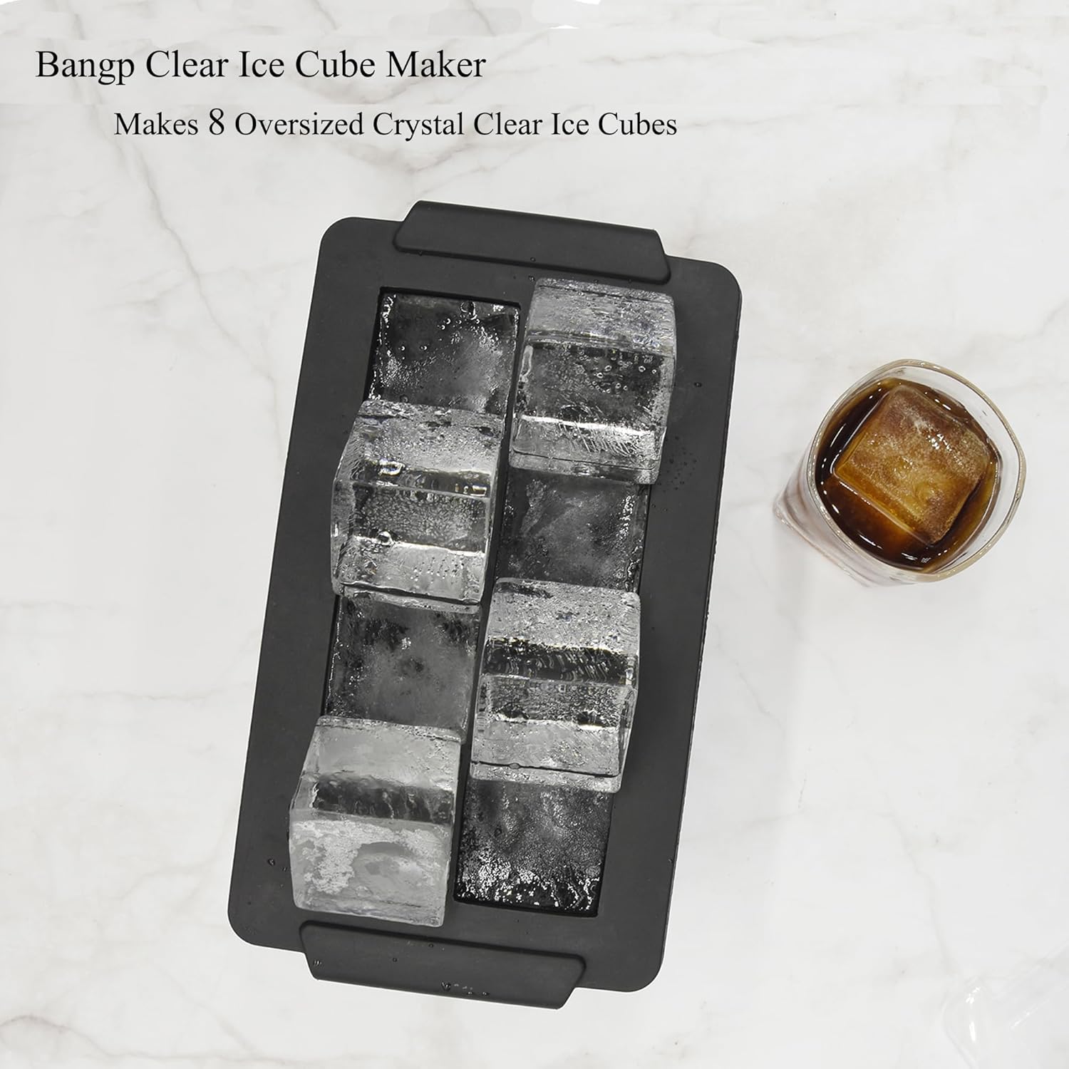 Bangp Crystal Clear Ice Cube Tray, 8 Large 2" Squares