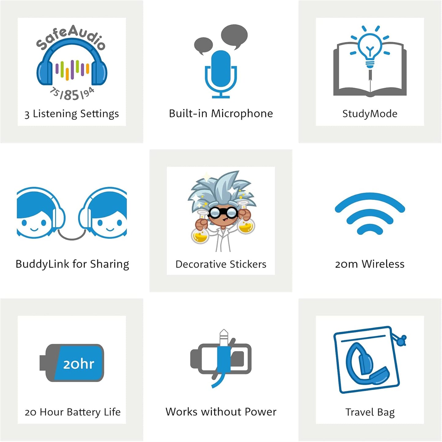 BuddyPhones Play+ Foldable Bluetooth Kids Headphones with Microphone