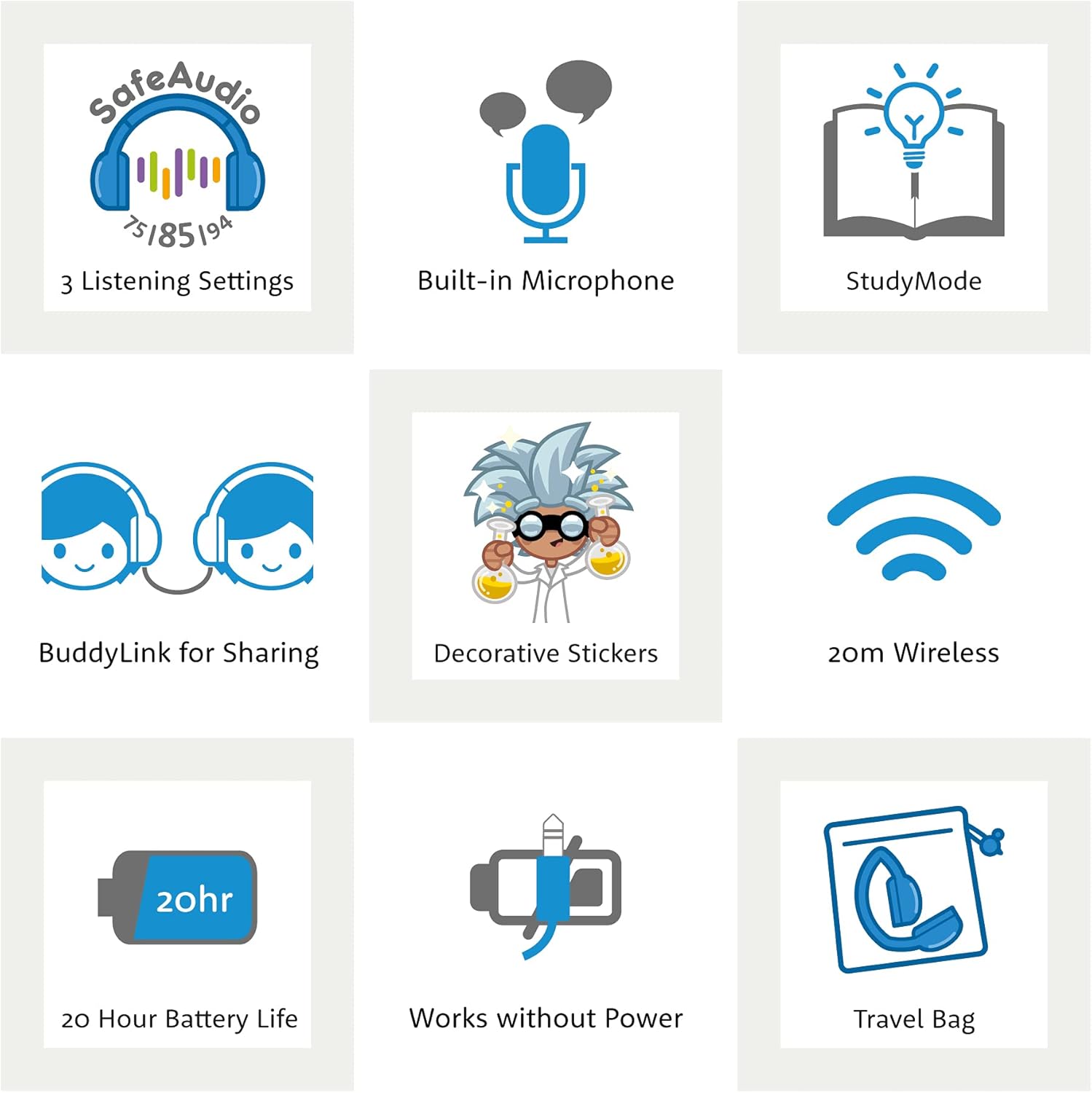 BuddyPhones Play+ Foldable Bluetooth Kids Headphones with Microphone